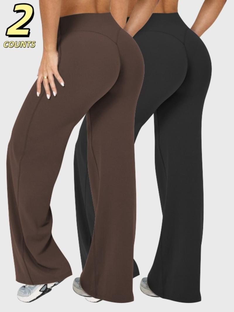 Women's 3-Pack Solid Color Sporty Yoga Pants, Casual Bottoms, Comfortable Flare Leggings, Perfect for Fitness and Daily Wear