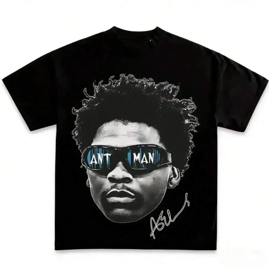 Anthony Edwards Basketball Pattern T-Shirt Organic Cotton Boxy Fit Heavyweight Unisex Streetwear Hip Hop Oversized Dropped Shoulder Casual Sweet Style