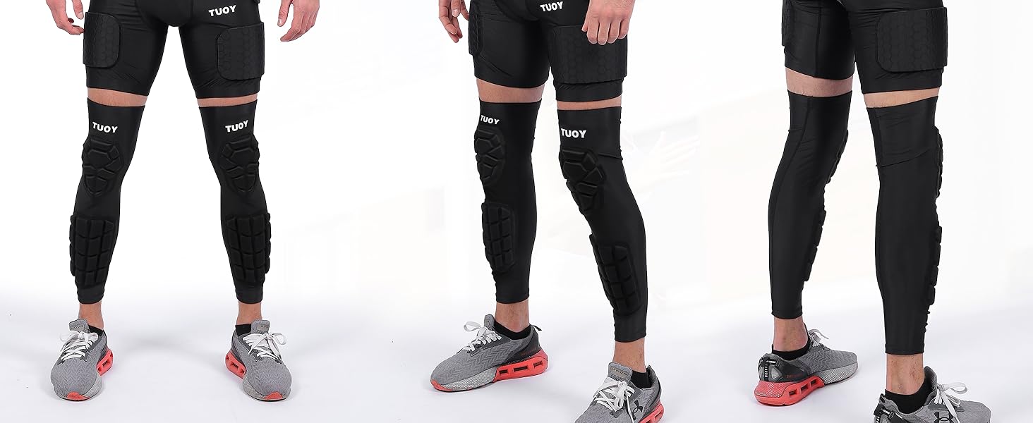 TUOY  Crashproof Knee & Shin Guards with Calf Pads for Football Basketball Volleyball Soccer Baseball Youth Adult 1 Pair Black