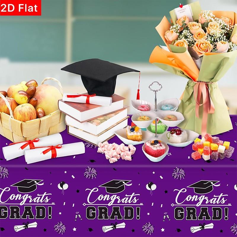 2D Flat Party Tablecloth 1pc, Graduation Theme Tablecloth, Rectangular, for 2026 Graduation Party Decor, No Power Required