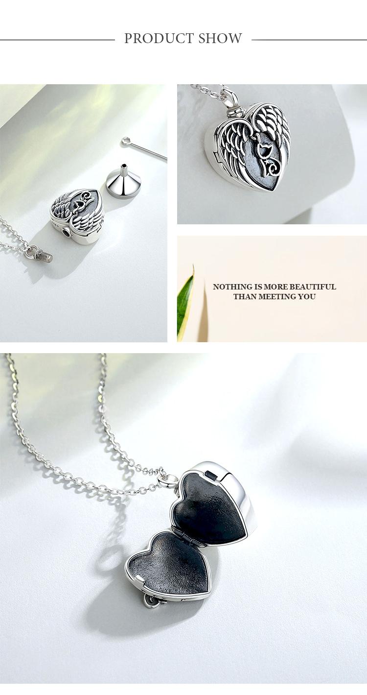 S925 Sterling Silver Locket Cremation Necklace with Angel Wings, Ashes Keepsake Pendant, Customize Photo Urn Jewelry, Memorial Gift for Loss