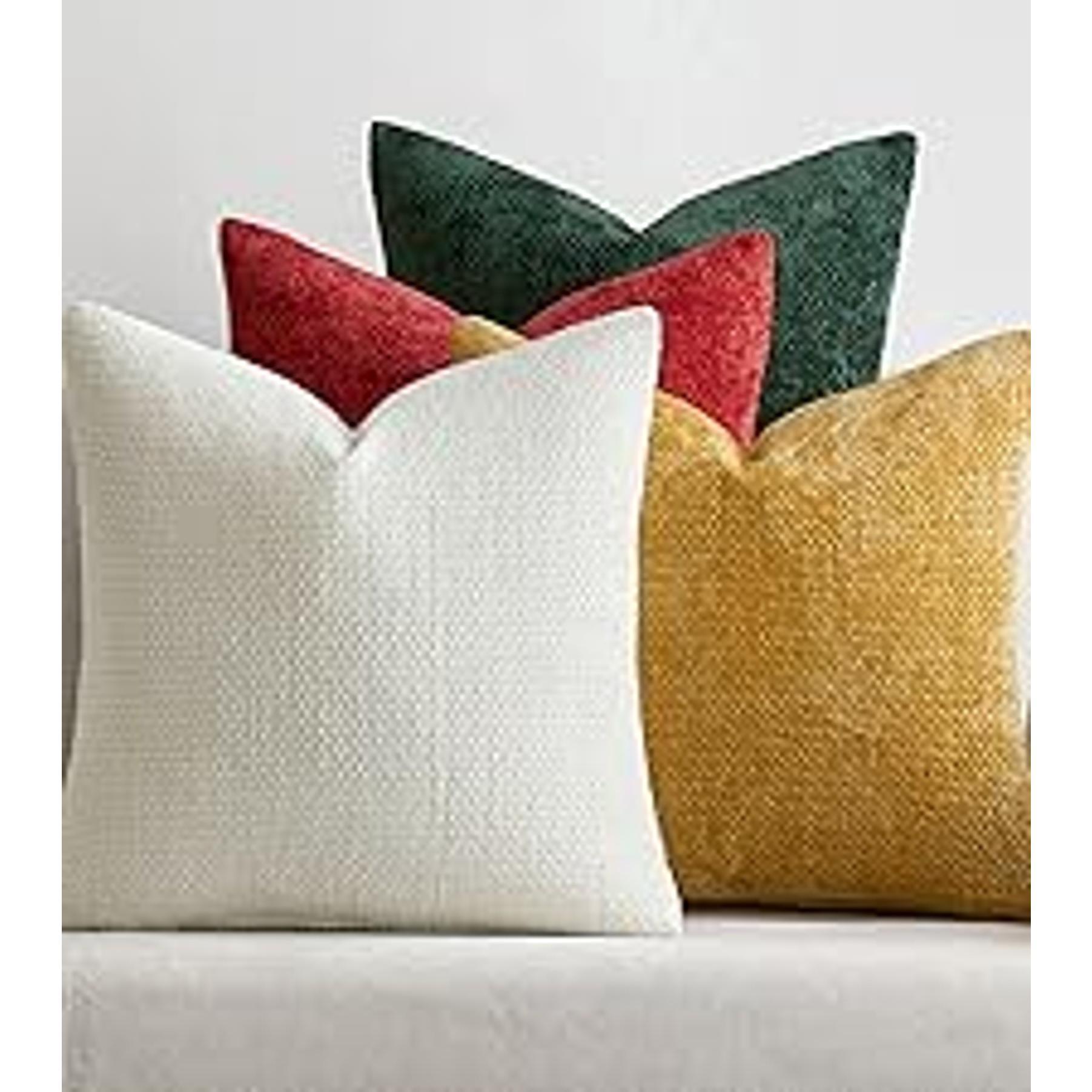 Pack of 4 Couch Throw Pillow Covers 18x18 Inch Neutral Blue Soft Decorative Chenille Pillow Covers Farmhouse Accent Cushion Covers for Boho Western Spring Coastal Decor Sofa Bed Living Room