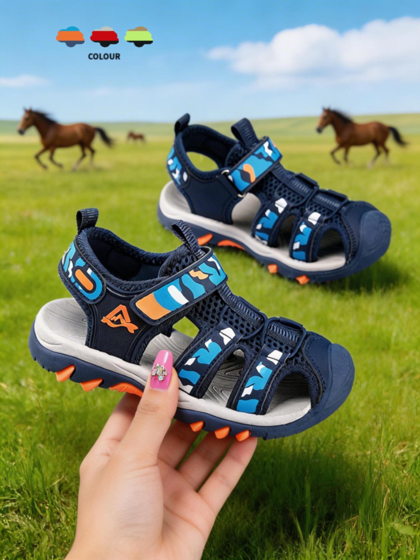 Sandals, Unisex Summer Beach Shoes, School Style Design, Anti-Slip, Breathable, Lightweight, Velcro Closure