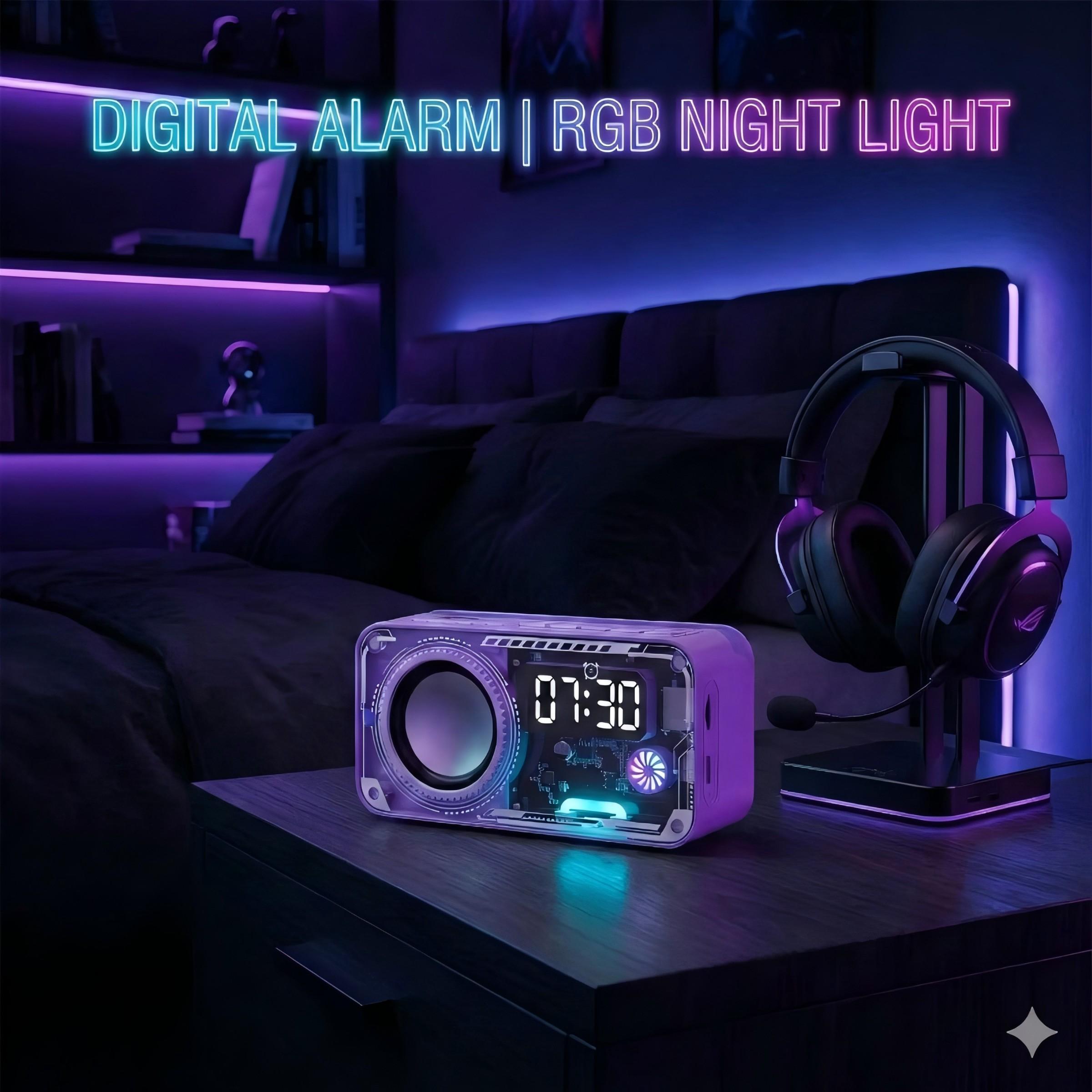 Transparent Mech Wireless Bluetooth-compatible Speaker with Phone Stand, RGB LED Night Light, Portable Stereo Sound System, Long Battery, Perfect Gift