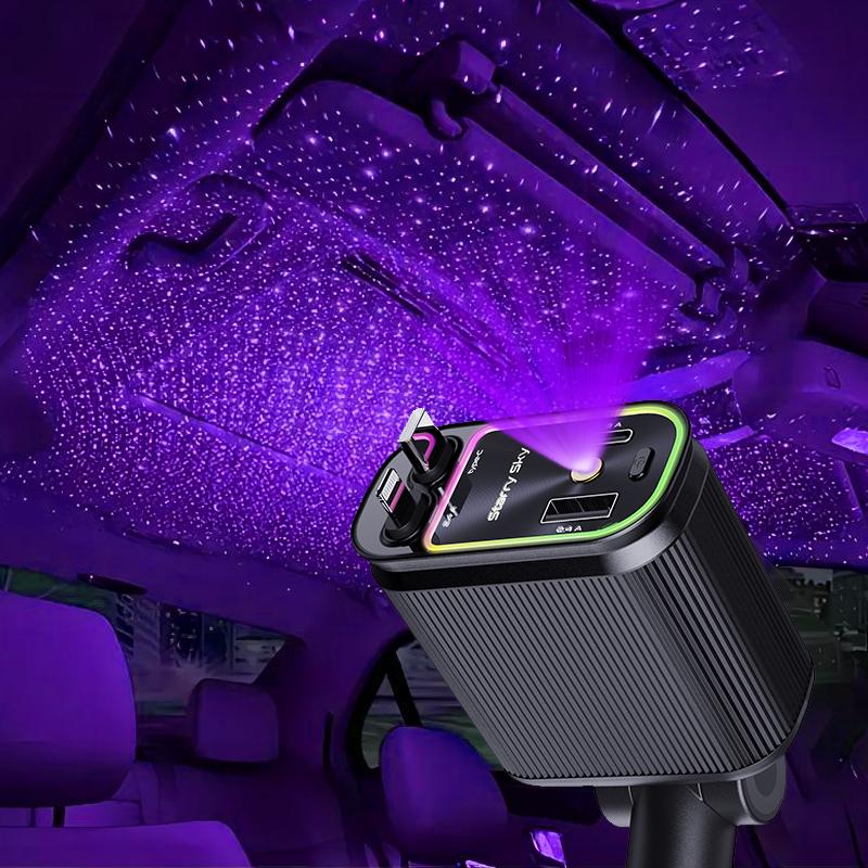 W&O 4-in-1 Retractable Car Charger - Fast Charging, Star Projector, Starlight Headliner, Lightning/Type-C, 2 USB Ports, Compatible with iPhone 15/14/13/12/11, Galaxy, Pixel, Compact and Portable Design