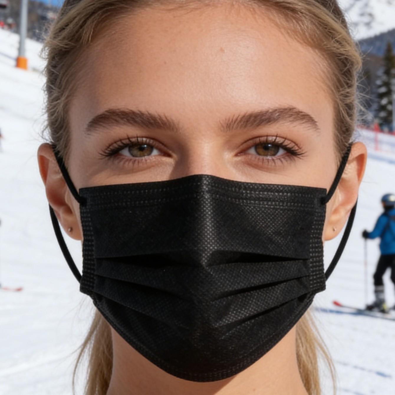 Fashionable black disposable mask! 50 pieces of 3-layer filters - breathable face mask, breathable and stylish daily essentials
