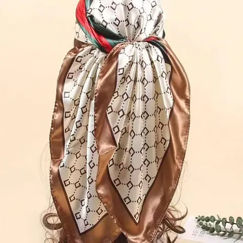 1pc Classic Grid-Printed 90cm Square Scarf, Women's Bandana for Hair Tying and Hair Decoration, Ideal for Beach Vacations and Daily Wear, Elegant Printed Scarf