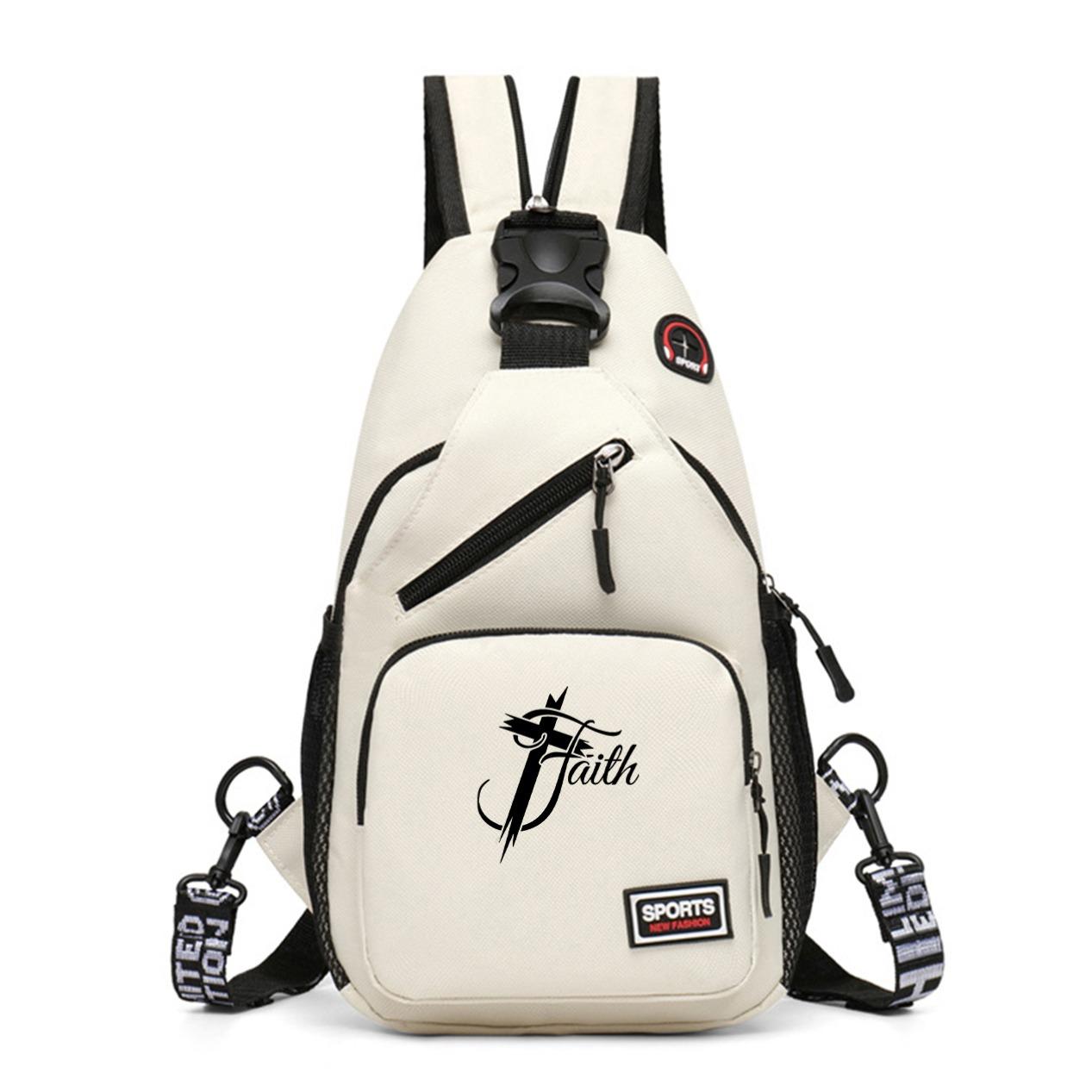 "Faith" Cross Print Sling Bag, Unisex Fashion Streetwear Chest Backpack, Unique Gift for Faith Enthusiasts, Great for Anniversary, Holiday, Daily Commute
