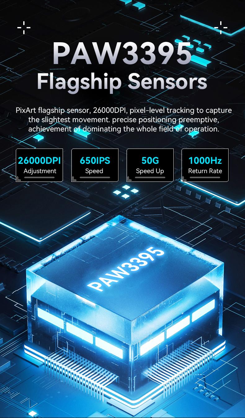 ATTACK SHARK X3 Wireless Gaming Mouse PAW3395 Superlight 49g SUPERLIGHT, PixArt PAW3395 Gaming Sensor, BT/2.4G Wireless/Wired, 6 Adjustable DPI up to 26000, 200 hrs Battery