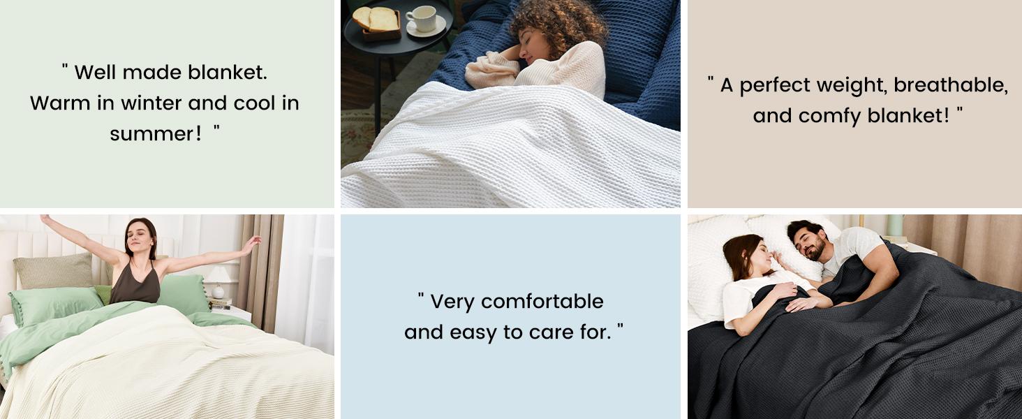 PHF 100% Cotton Waffle Weave Blanket, Lightweight Washed Soft Breathable Blanket Perfect for All Seasons, Stylish Blanket, Great Blanket Layer for Couch Bed Home Decor, Gift Idea
