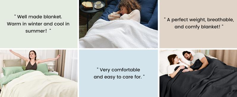 PHF 100% Cotton Waffle Weave Blanket, Lightweight Washed Soft Breathable Blanket Perfect for All Seasons, Stylish Blanket, Great Blanket Layer for Couch Bed Home Decor, Gift Idea