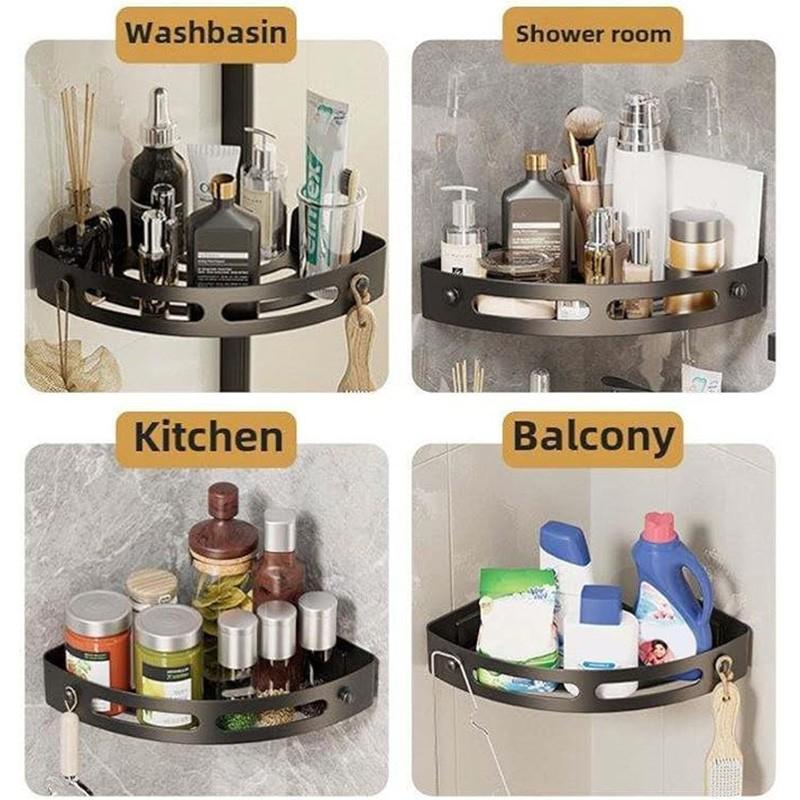 3pcs Corner Shower Storage Rack Set, Wall Mounted Bathroom & Kitchen Organizer, Non Perforated, Detachable Shelves, Drain Holes Included, Shower Organizers