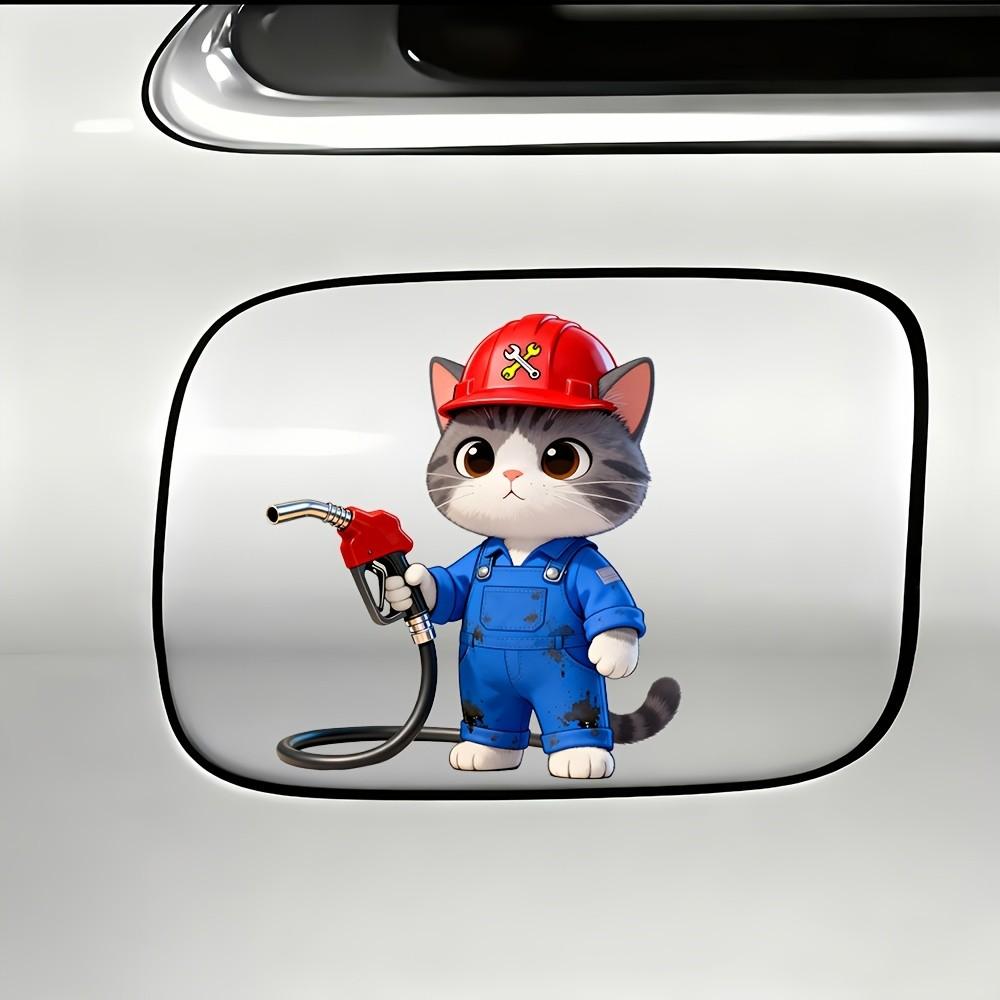 Car Sticker, Cat Design Fuel Tank Decal, PVC Self-Adhesive Removable Waterproof, Car Decoration, Blue Hat Cap Cat, Auto Accessories