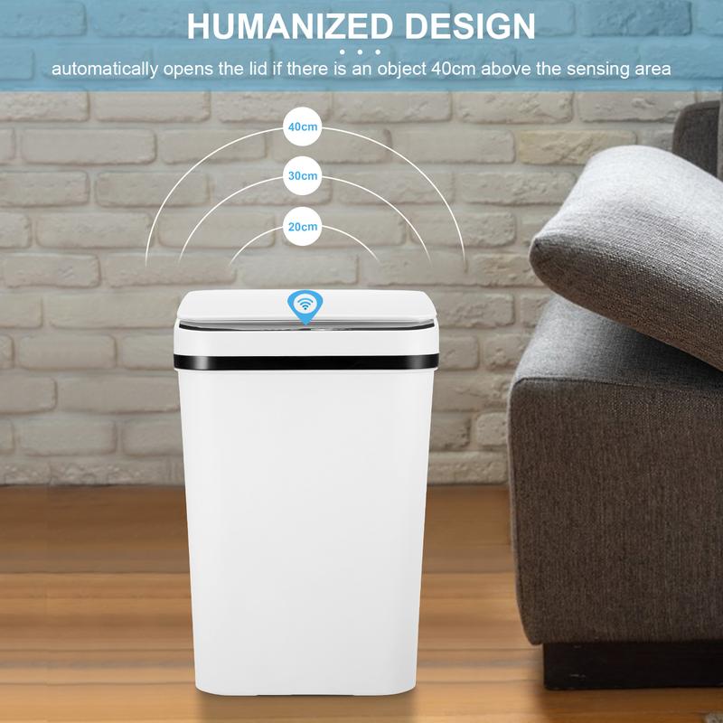Automatic Touchless Garbage Can 12L Small Motion Sensor Smart Trash Bin for Bedroom Bathroom Office Living Room Kitchen Home Household Suppliers - Restroom