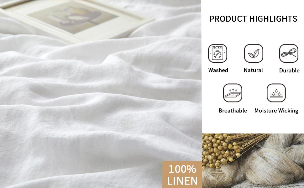 ATLINIA 100% Linen Duvet Cover Set French Flax Farmhouse Style Bedding Including 1 x Duvet Cover & 2 x Pillowshams