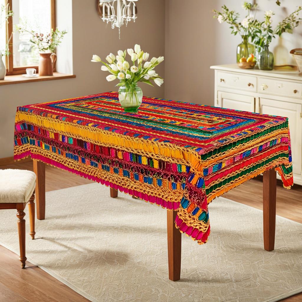 PLUMLIK Bohemian Tablecloth, Colorful Exotic Boho Round Rectangle Tablecloth, Retro Geometric Tablecloth Decoration for Outdoor Indoor, Kitchen, Farmhouse Courtyard, Thanksgiving Day, Festive Holiday Decor, Christmas Decor, Home Accessories