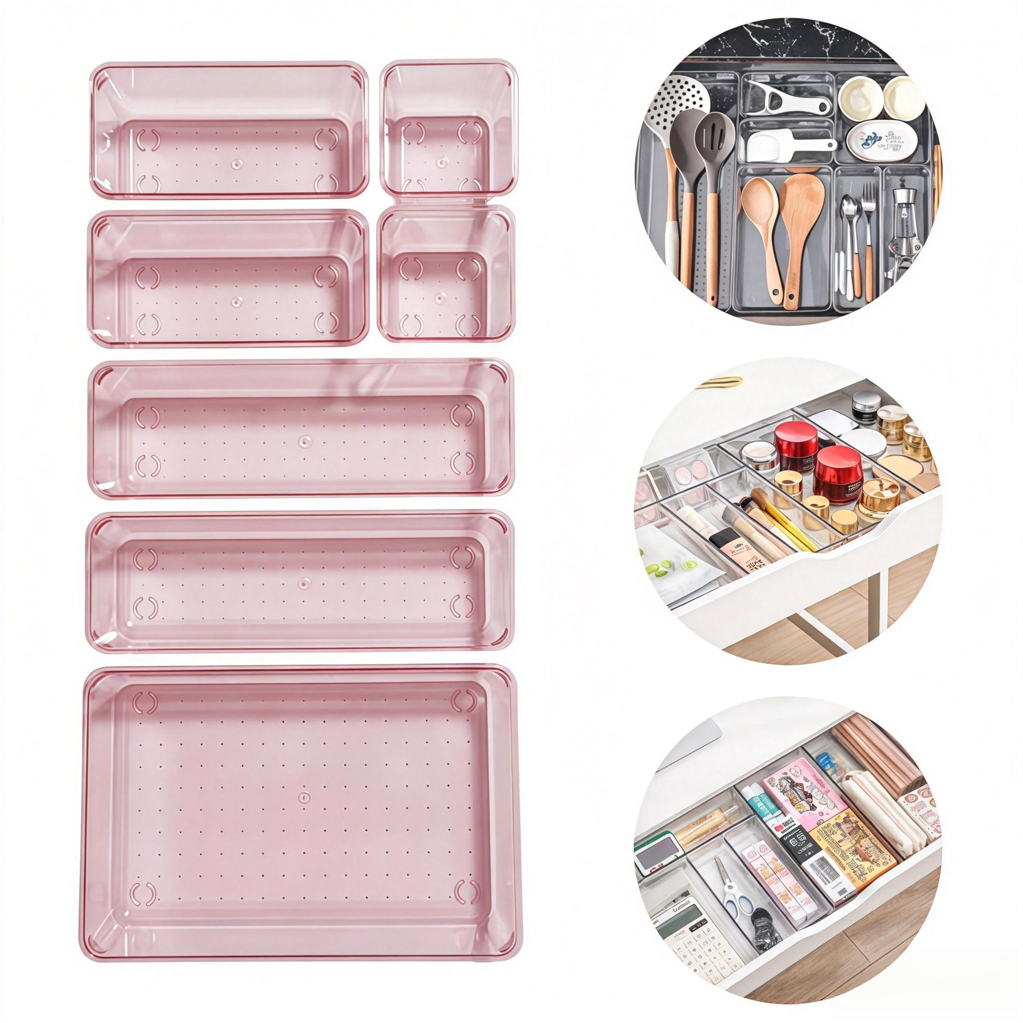 7 Pieces Set Transparent Compartment Storage Box Free Splicing Sorting Organizer Eco-friendly Material Space Saving Multi-purpose For Home Vanity Office Perfect Holiday Gift