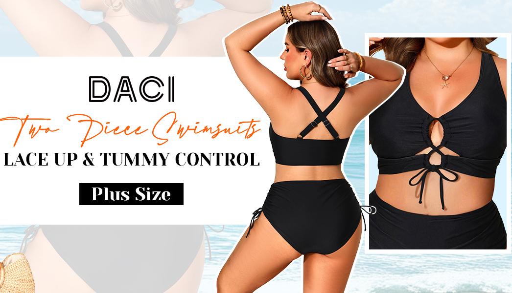 Daci Women Two Piece Plus Size Bikini - Tummy Control Swimsuits Sexy Cutout Bathing Suits Lace Up Swimwear 2026