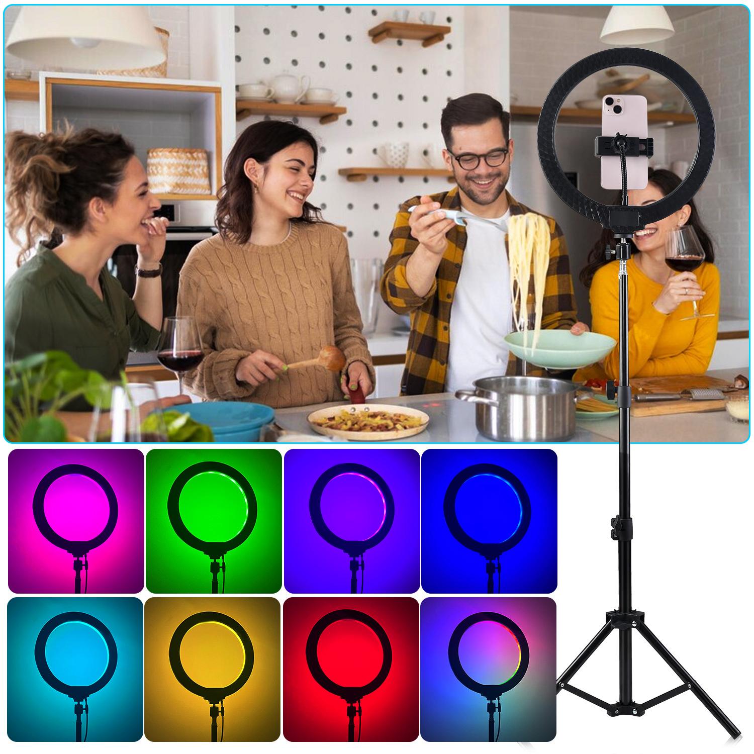 12" RGB Ring Light with Tripod Stand, Tripod for Phone with Light Adjustable 43.3" 110cm Height Floor & 360° Lighting, Video Light Tripod Stand Phone Mount for Photo iPhone Content Creation TikTok YouTube#springbreak 12" RGB Ring Light with Tripod Stand, Tripod for Phone with Light Adjustable 43.3" 110cm Height Floor & 360° Lighting, Video Light Tripod Stand Phone Mount for Photo iPhone Content Creation TikTok YouTube#springbreak