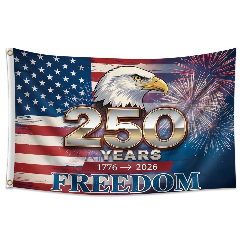 Usa 250th Anniversary Flag, 1776-2026 Independence Day Party Banner, Bald Eagle Freedom Text Design, Wall Mounted Celebration Decor