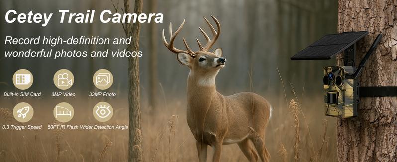 4G LTE Solar GameCamera-2K Live Video, No Power CordRequired,WiFi Not Supported,RemoteAPPControlled, WaterProof, Motion Activated,NightVision,4G Data Cellular Card Included (Datarefill is required for 4G data usage)