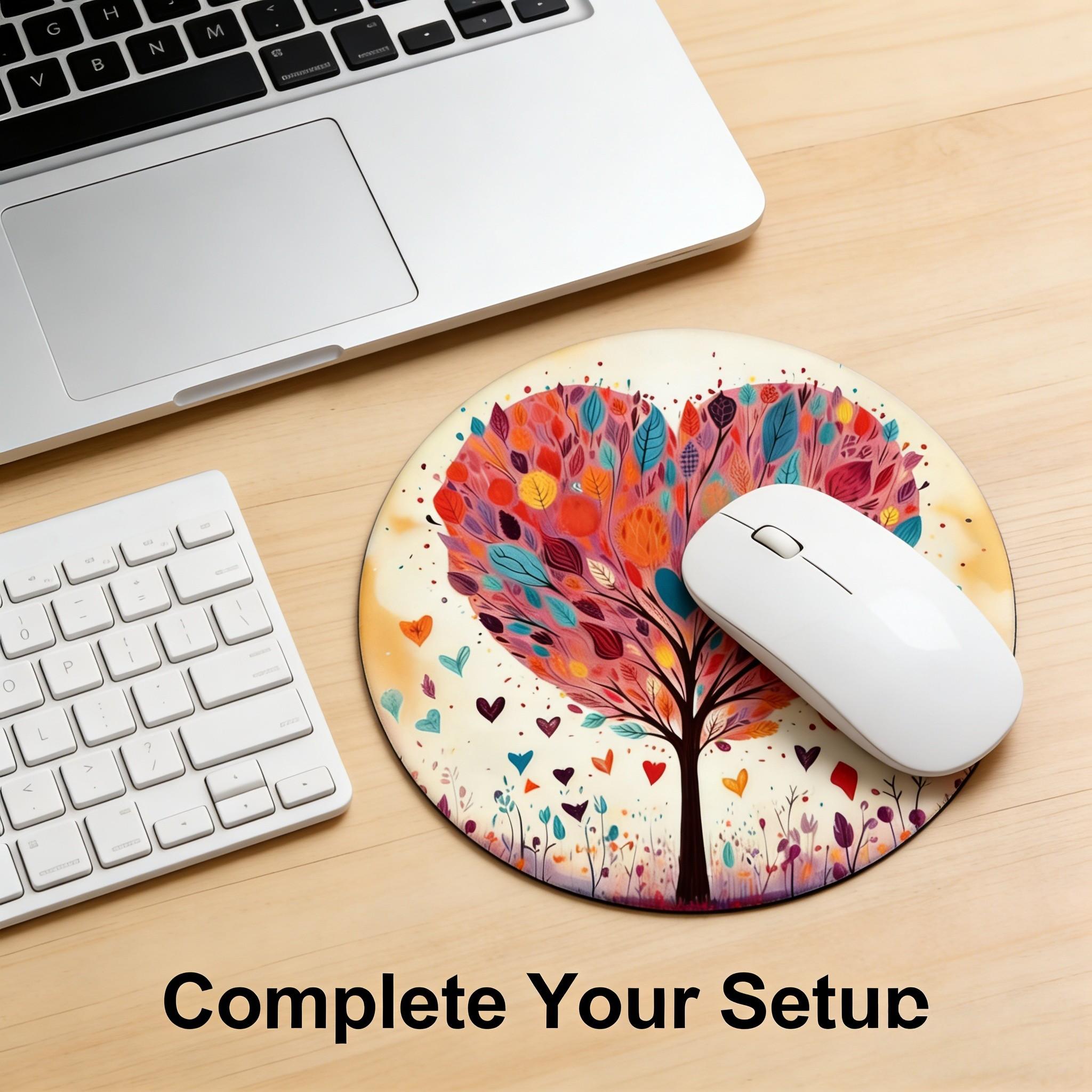 Fashion Leaf Round Mouse Pad, Non-Slip Rubber Base, Small Desktop Mat for PC/laptop, Gaming/mouse Pad, Office Use, Gift for Women - 7.87 Inches