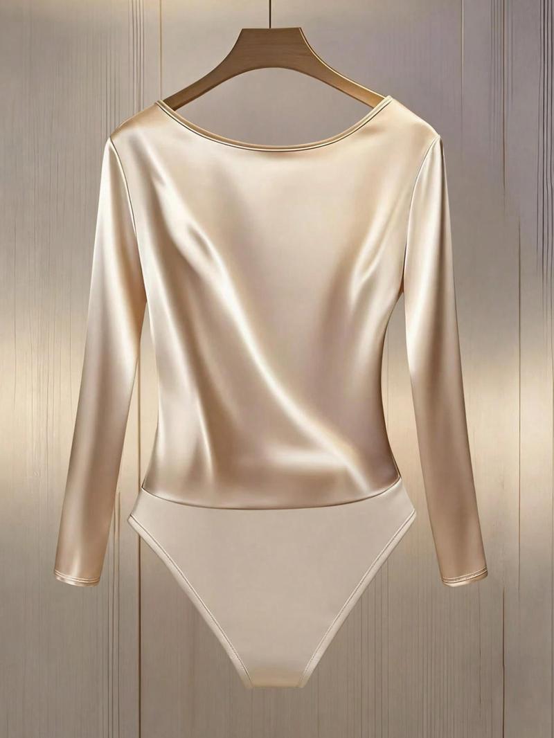 Women's Minimalist Long Sleeve Side Button Slim Fit Jumpsuit, Commuter Wear, Elegant Plain Pattern, Fall & Winter Fashion