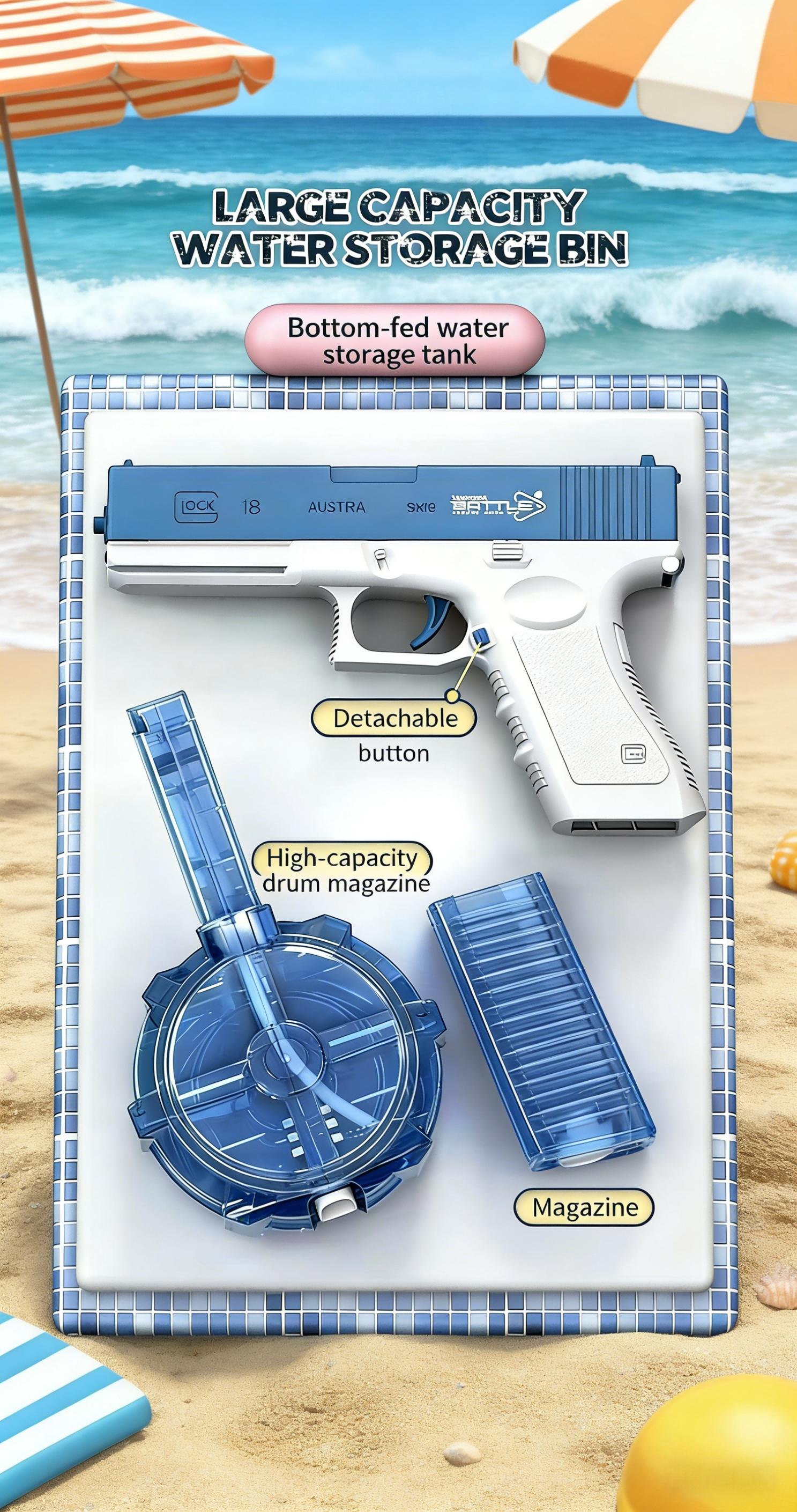 Electric Glock Water Gun, Full-Auto Repeating Water Gun, Large Capacity, Summer Beach Play Toy, Ideal Gift for Kids Who Love Swimming