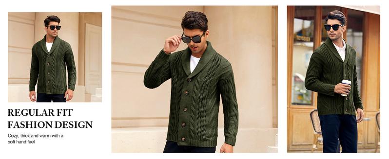 Runcati Christmas 2025 Men's Cable Knit Cardigan Sweater Shawl Collar Loose Fit Long Sleeve Casual Cardigans Knitwear