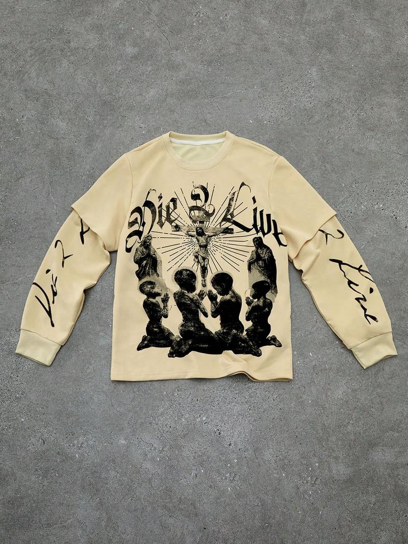 Unisex Casual Child Praying Print Pullover Sweatshirt, Fall Winter Medium Fabric, Fitted Style for Men, Women & Kids