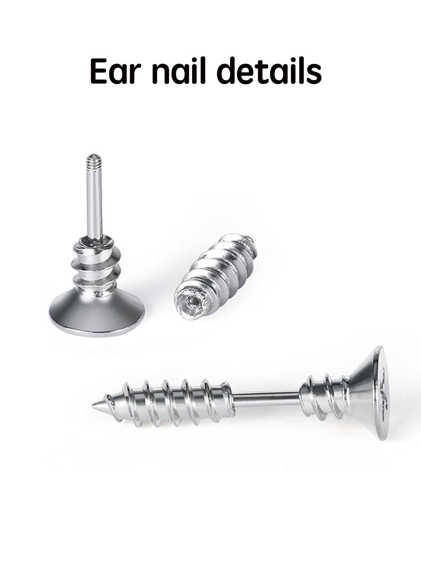 Unisex Stainless Steel Screw Ear Studs & Safety Pin Earrings, Punk Hip-Hop Design, Hypoallergenic, Cool Grunge Style, Piercing Jewelry