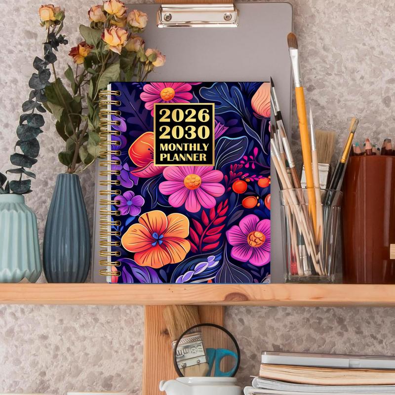 2026-2030 Monthly Planner/Calendar - January 2026 to December 2030, 5-Year Monthly Planner, Large Purple Flower Theme Cover Design Notebook, Yearly Calendar Planning, Monthly Tabs, 60-Month Calendar, 5.5 x 8.3 inches, 71 Sheets/142 Pages Thick Paper, Elas