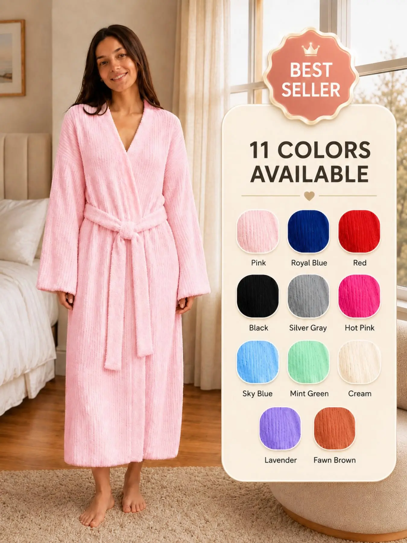 [COZY Soft Plush Feel] Women’s Thickened Thermal Lined Bathrobe | Solid Color V Neck Drop Shoulder Long Sleeve Robe with Pockets & Belt | Loose Warm Dressing Gown, Soft Comfortable Winter Sleepwear & Loungewear