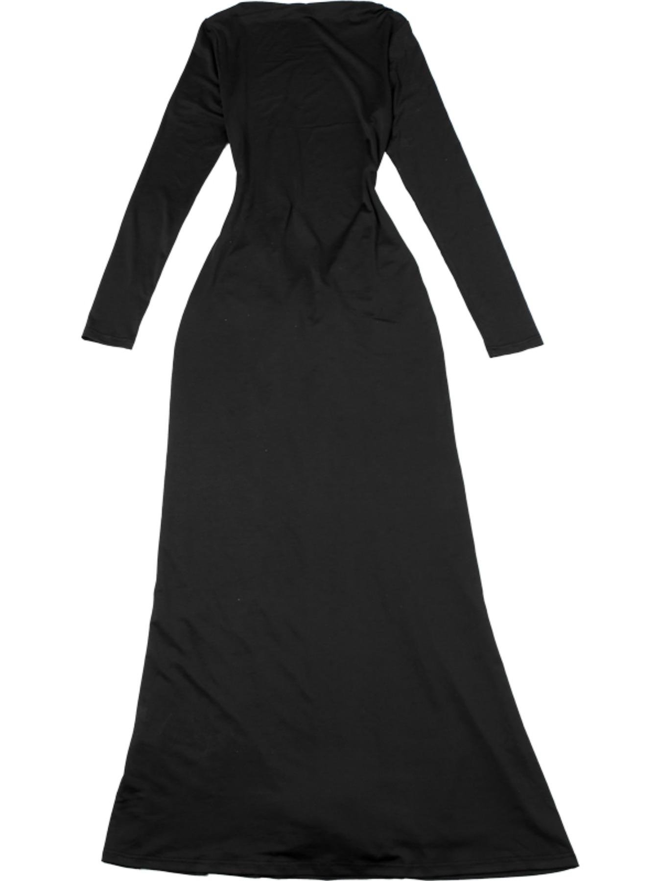 Elegant Women's Long Sleeve Dress with Ring Buckle Tie, Slim-Fit Casual Muslim Clothing for Fall & Winter, Plain Color Daily Wear, Modest Solid Color Dress, Modest Muslim Outfits