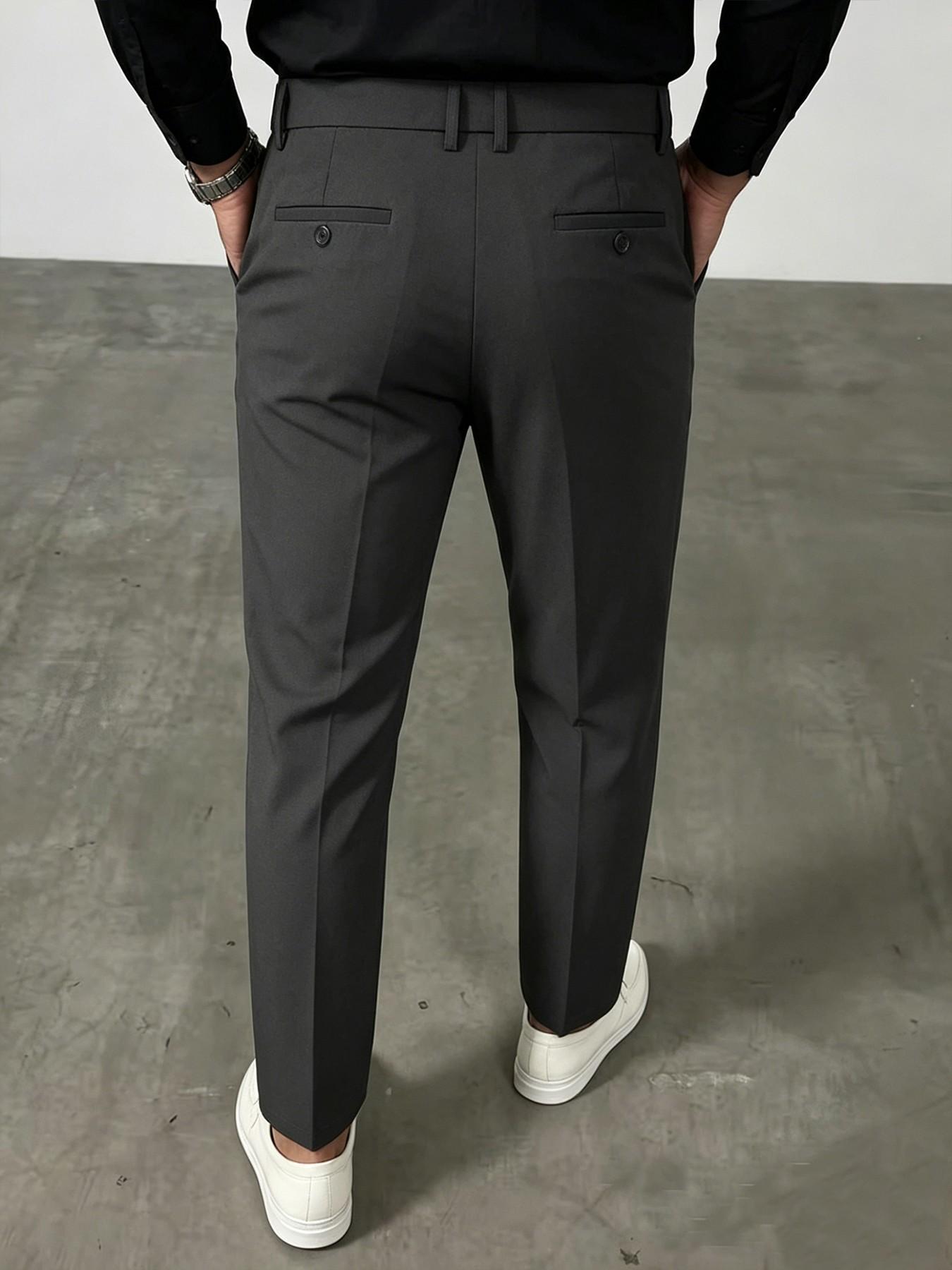 YYT1 Men's Business Casual Pleated Suit Pants, Slant Pockets, All-Season Easy-Care Trousers
