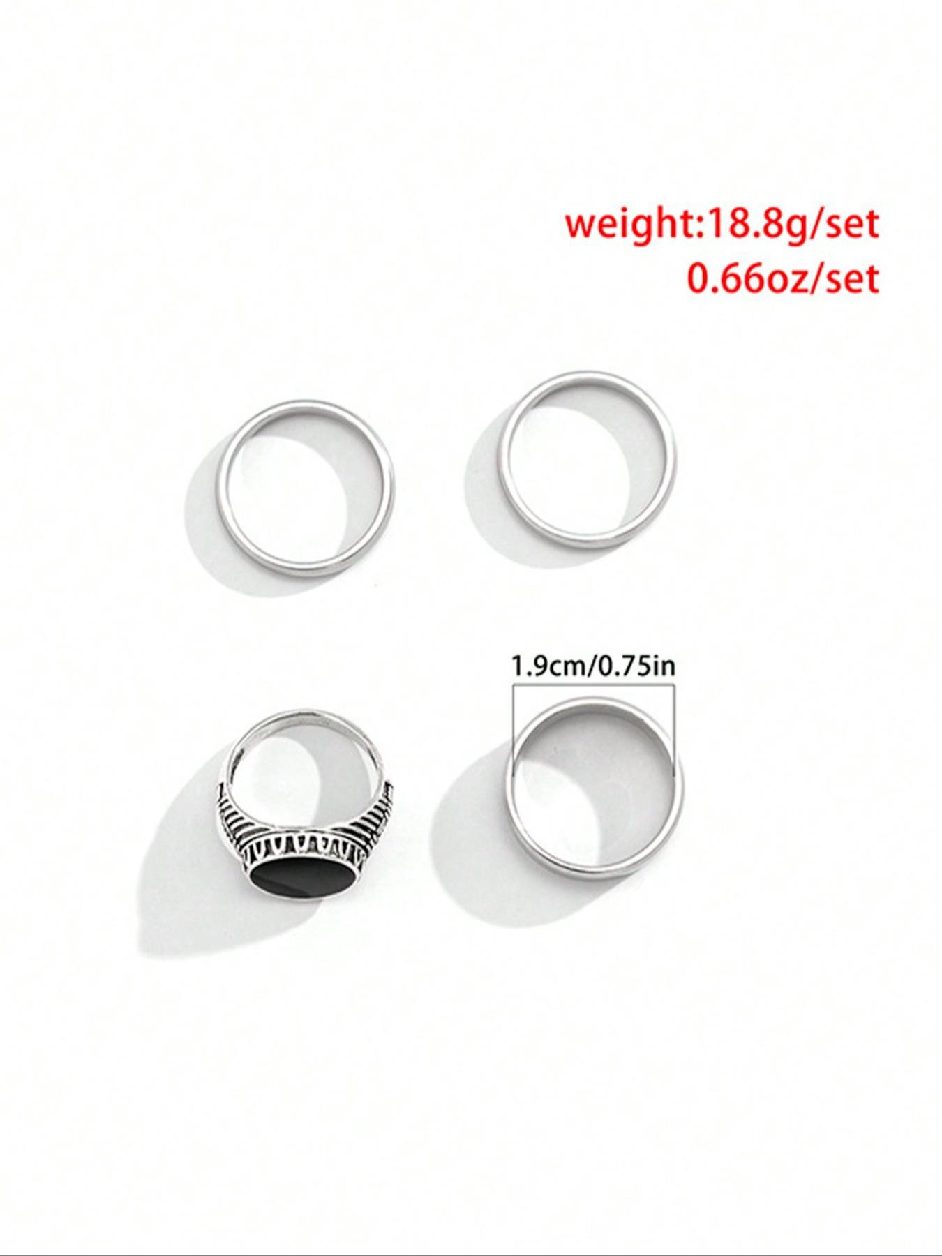 Men's Punk Hip-Hop Style Stainless Steel Chain Rings Set, Geometric Round Design, Fashion Streetwear Jewelry for Daily Wear, Stackable Rings