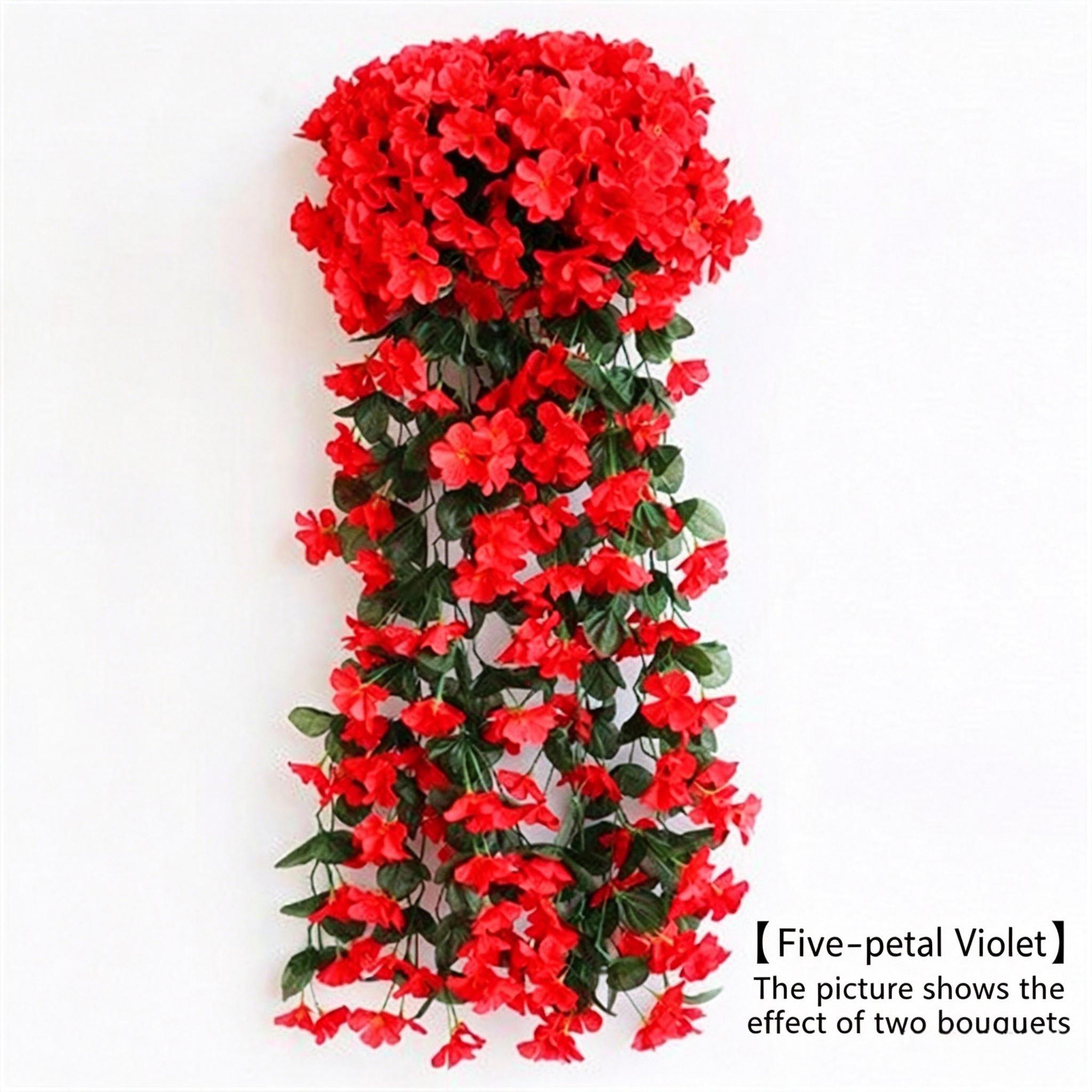 2-Pack Artificial Violet Wall Hanging Basket Flowers, Suspended Wreath Vines Petals, Ideal for Home Party Wedding Outdoor Decorations, Decorative Faux Flowers