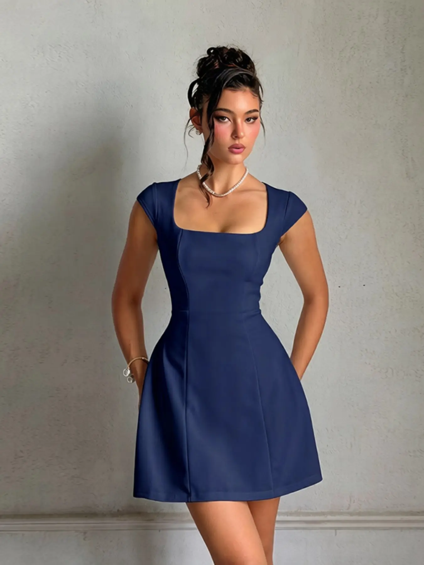 how to wear an a line dress Women's Plain Square Neck Dress, Formal Wear, Elegant Cap Sleeve Short for Party Holiday Wedding Guest, Ladies Fall Clothes, Monique Dress Prom this piece is available REHEARSAL DINNER Red Carpet Dresses - Color:Raspberry