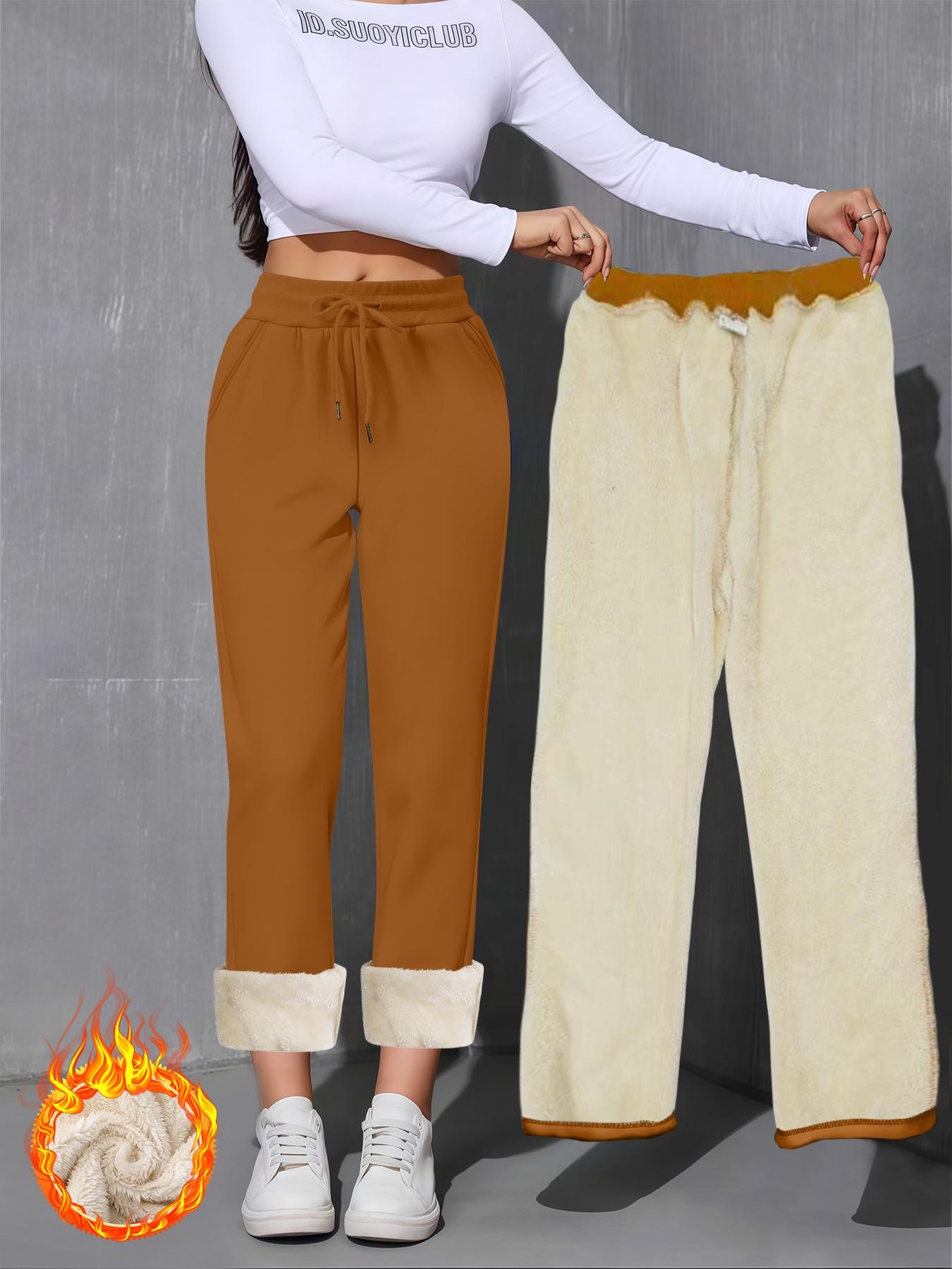 Women's Casual Straight Leg Fleece Lined Pants, Thickened Long Trousers for Fall & Winter, Daily Wear Fashion Sweatpants Bottom