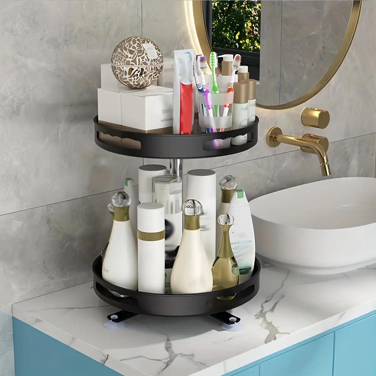 2/3-Tier Multipurpose Rotating Organizer: Space-Saving Kitchen Storage for Tableware, Makeup, and Spices - Non-Slip, Adjustable Height, and Metal Construction Adjustable Metal Racks