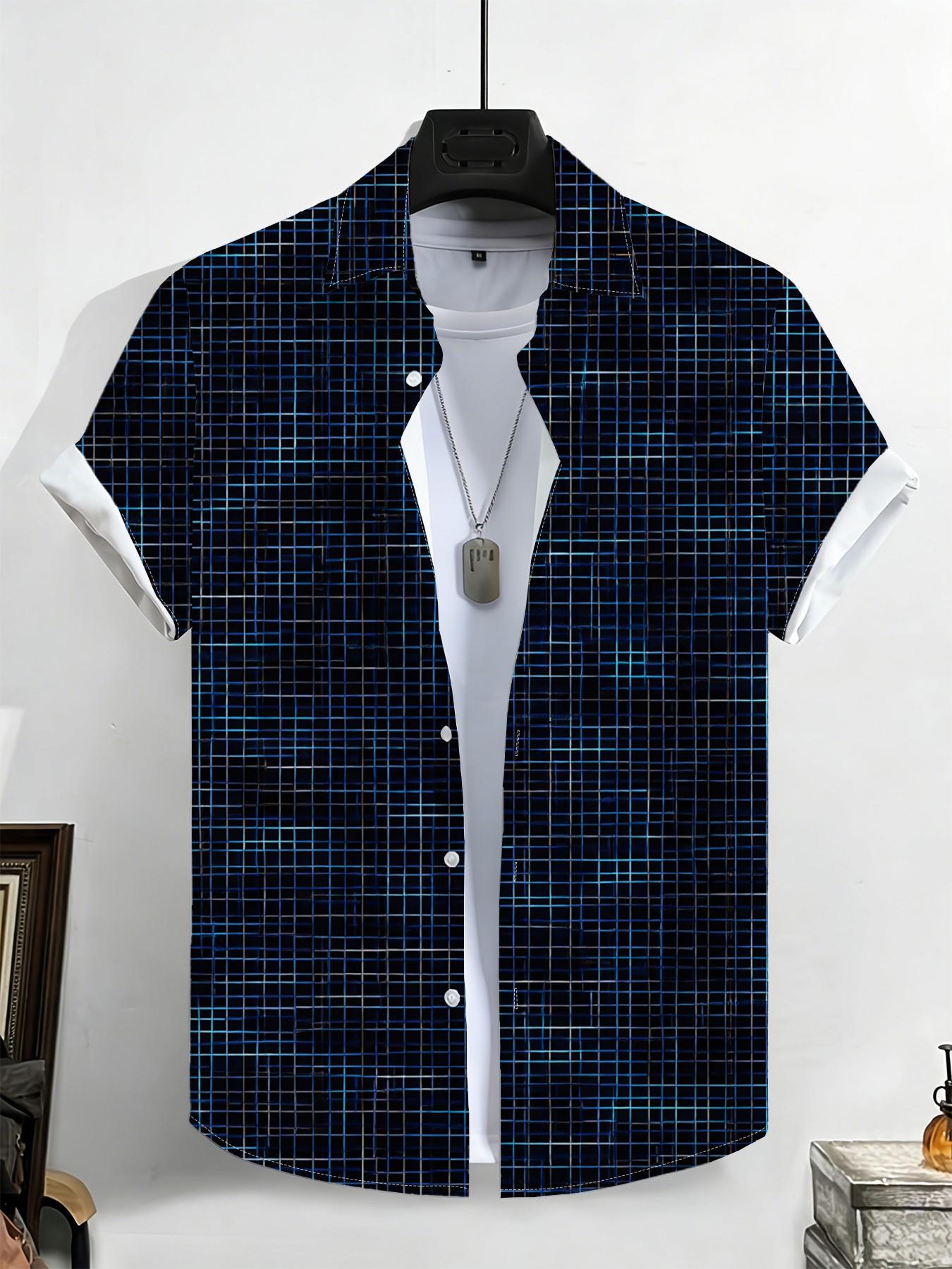 Large Size Men's Light Blue Gold Leaf Tropical Shirt, Summer Loose Fit Breathable Short Sleeve, Plus Size Beach Vacation Casual Top