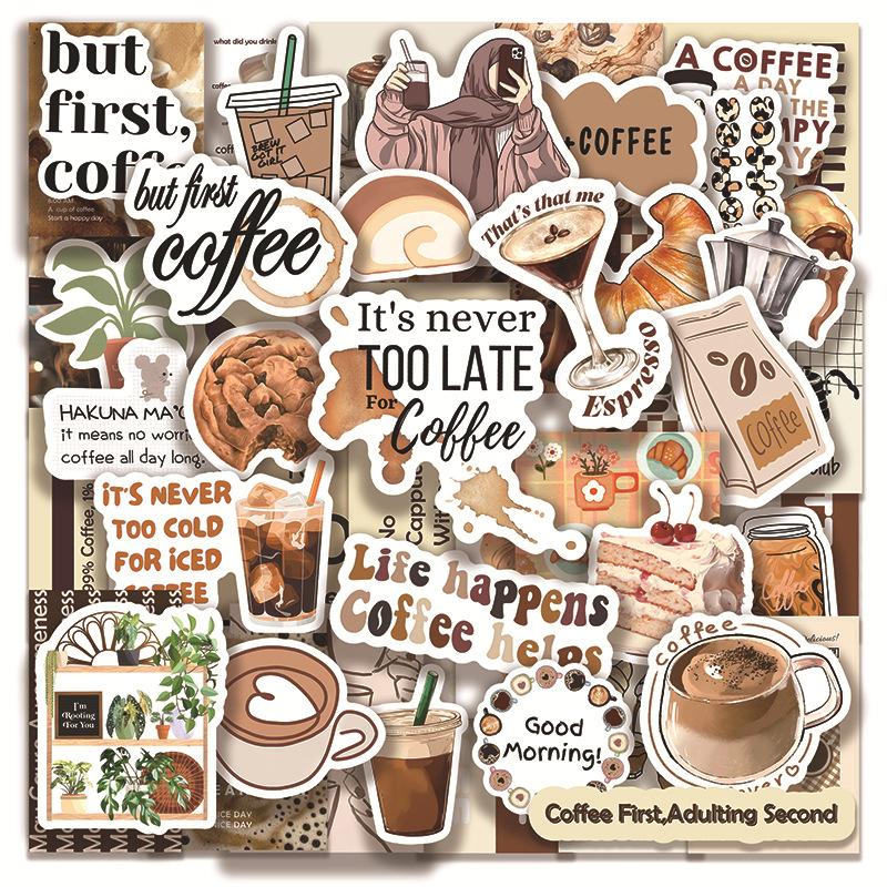 50pcs Summer Coffee Retro Stickers, Vintage Design for Coffee Cups & Notebooks, Relaxing Coffee Break Essentials, Summer Vibes, Hot Selling Coffee Lovers Accessories