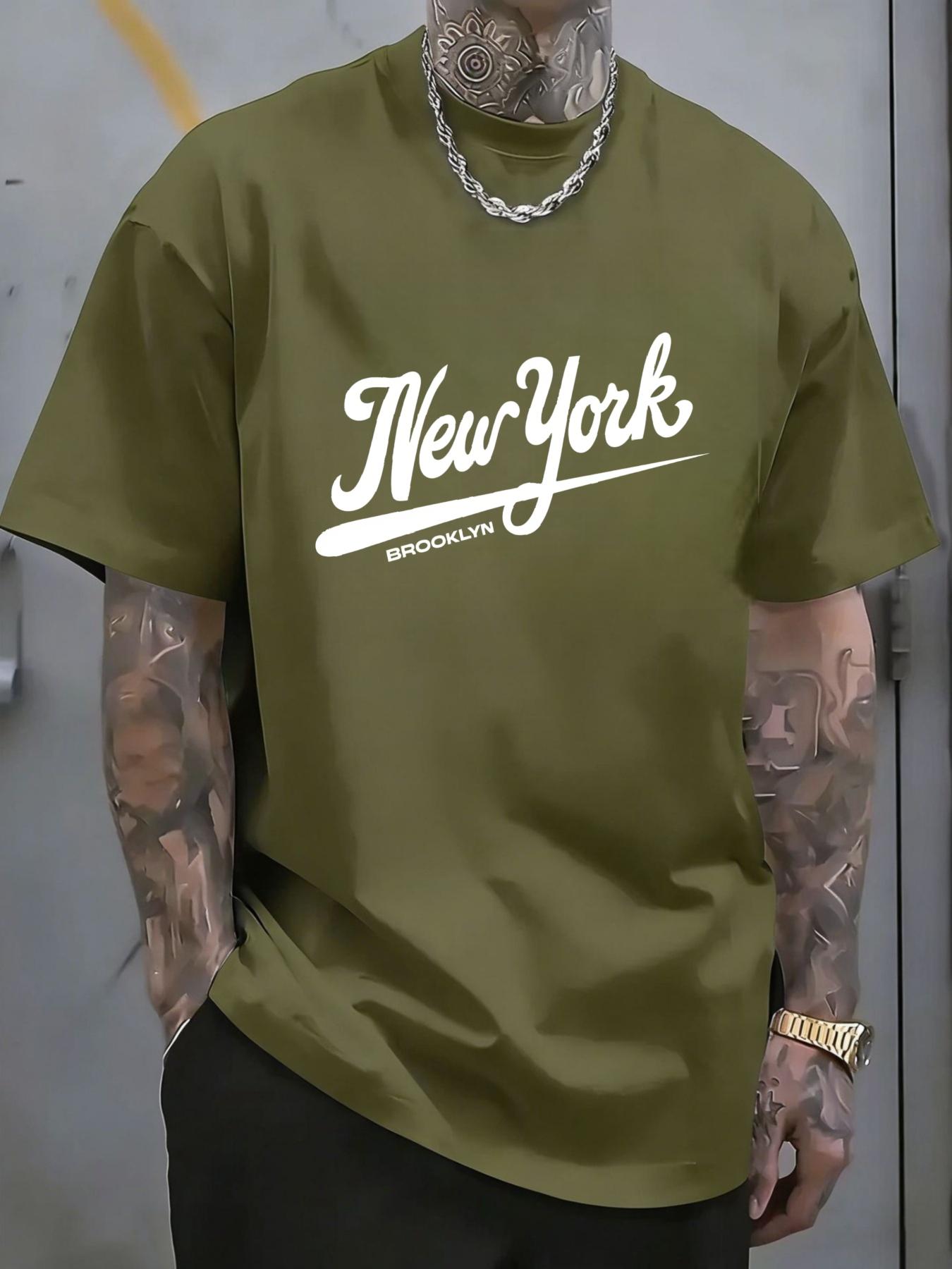 Men's T-shirt with New York Brooklyn print short-sleeved casual street fashion, a versatile top for summer daily wear