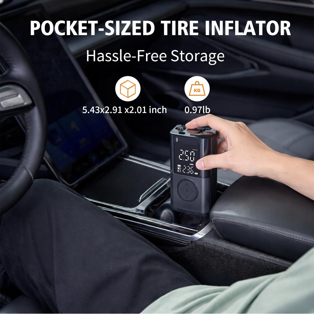 Wireless portable tire inflator pump, digital tire pressure gauge, automatic shut-off, car emergency air compressor, compatible with vehicles, bicycles, sports balls, multiple nozzle accessories + USB charging function Wireless portable tire inflator pump, digital tire pressure gauge, automatic shut-off, car emergency air compressor, compatible with vehicles, bicycles, sports balls, multiple nozzle accessories + USB charging function