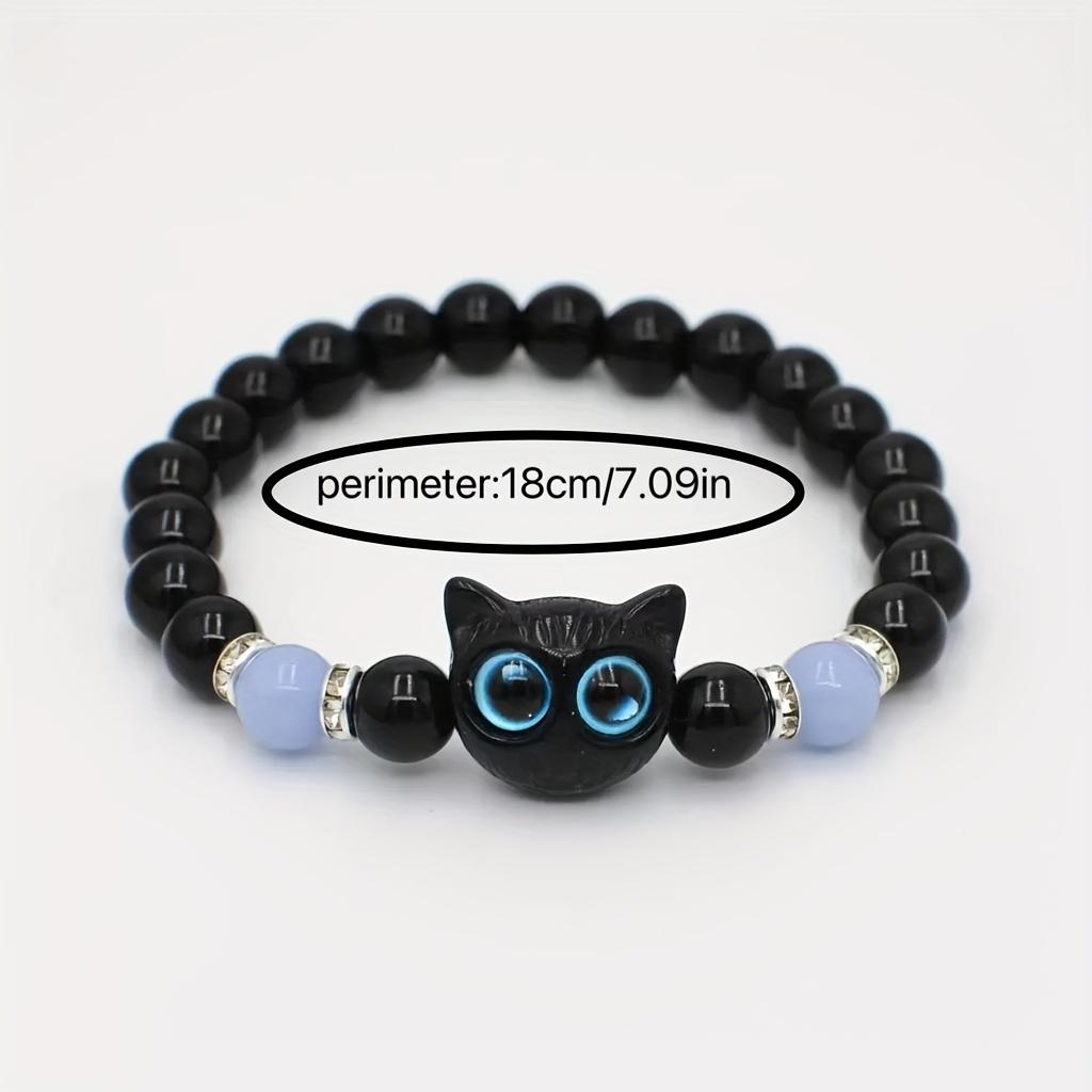 2pcs Luminous Cat Bracelet Set - Elastic Stretch Matching Beaded Jewelry for Couples, Besties & Sisters. Black & White Glow-in-the-Dark Animal Wristband for Halloween, Party & Daily Wear. Perfect Holiday Gift for Cat Lovers, Teens & Friends.