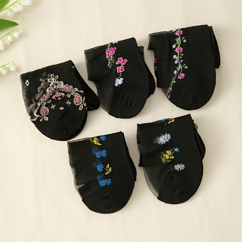 Vibrant Floral Patterned Glass Socks - 10 Pairs of Soft, Breathable Mid Tube Socks for Women - Comfortable Casual Attire, Work, or Special Occasions