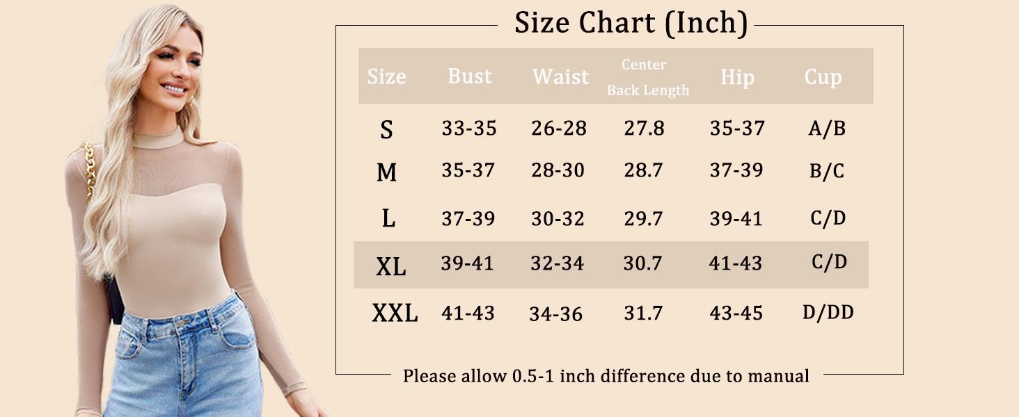 Women's Double Lined Slimming Bodysuit - Mock Neck, Sheer Mesh Long Sleeve Top for a Flattering Look