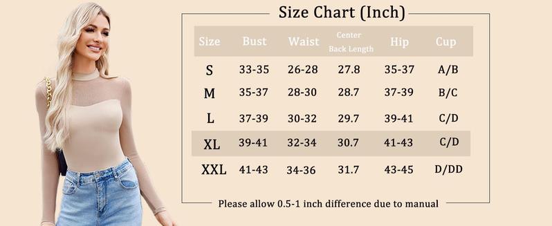Women's Double Lined Slimming Bodysuit - Mock Neck, Sheer Mesh Long Sleeve Top for a Flattering Look Women's Double Lined Slimming Bodysuit - Mock Neck, Sheer Mesh Long Sleeve Top for a Flattering Look