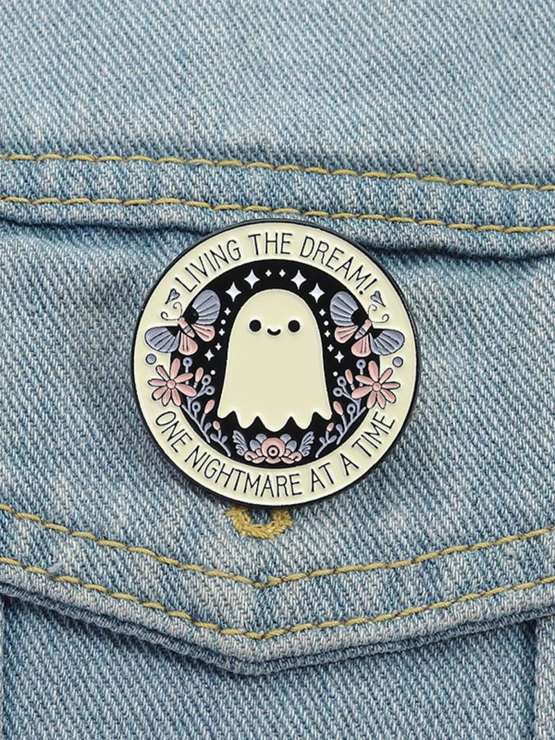 Cute Ghost Design Brooch, Round Cartoon Brooch for Jackets, Bags and Hats, Fashion Accessories for Women & Men, Durable Metal Pins, Flower Brooch Pin