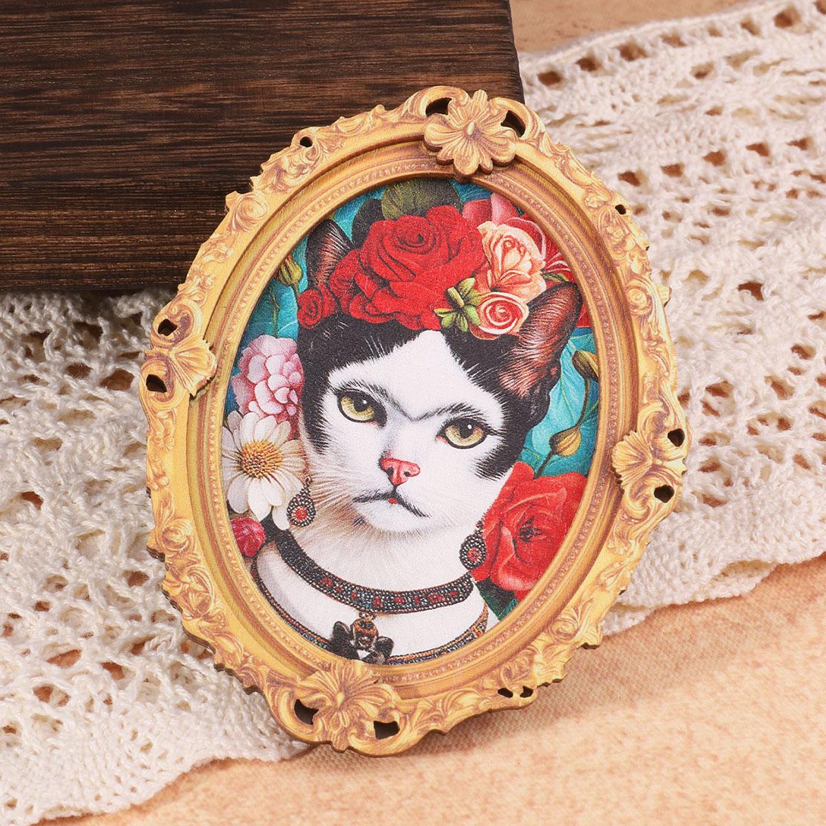 1PC Vintage Cat Art Floral Kitchen Magnetic Fridge Magnet, Oval Frame Refrigerator Decoration, Elegant Home Decor for Cat Lovers, Perfect Gift Choice